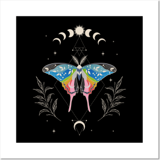 Queer Luna Moth Celestial Cottagecore LGBT Pride Flag Posters and Art